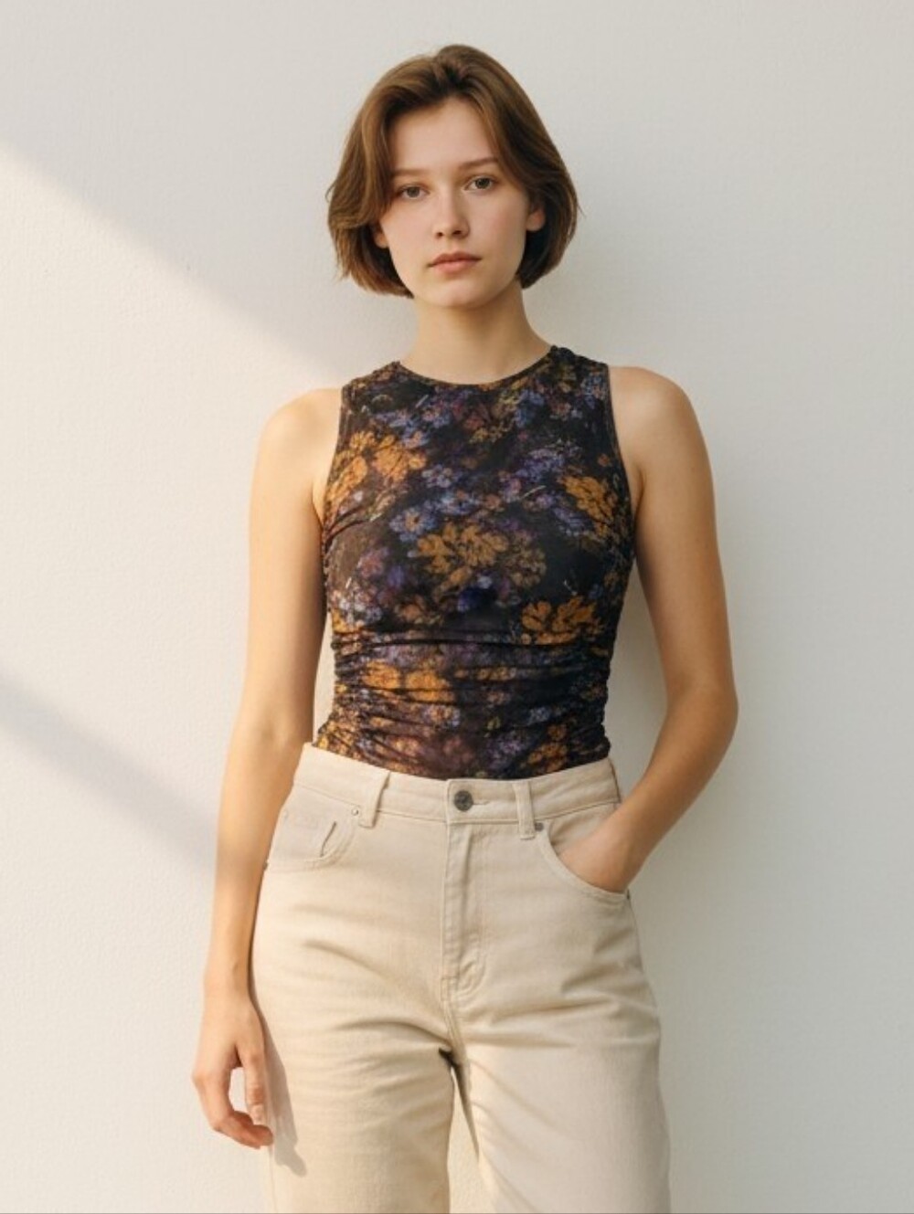Free People Intimately Black Blue Multi Mesh Ruched Bodysuit